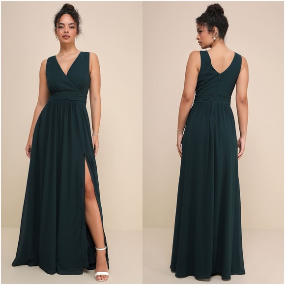 LULU’S Thoughts Of Hue Emerald Green Surplice Maxi Dress - Picture 1 of 10